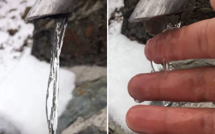 Υπέροχη οπτική πλάνη εμφανίζει τρεχούμενο νερό σαν παγωμένο (βίντεο)